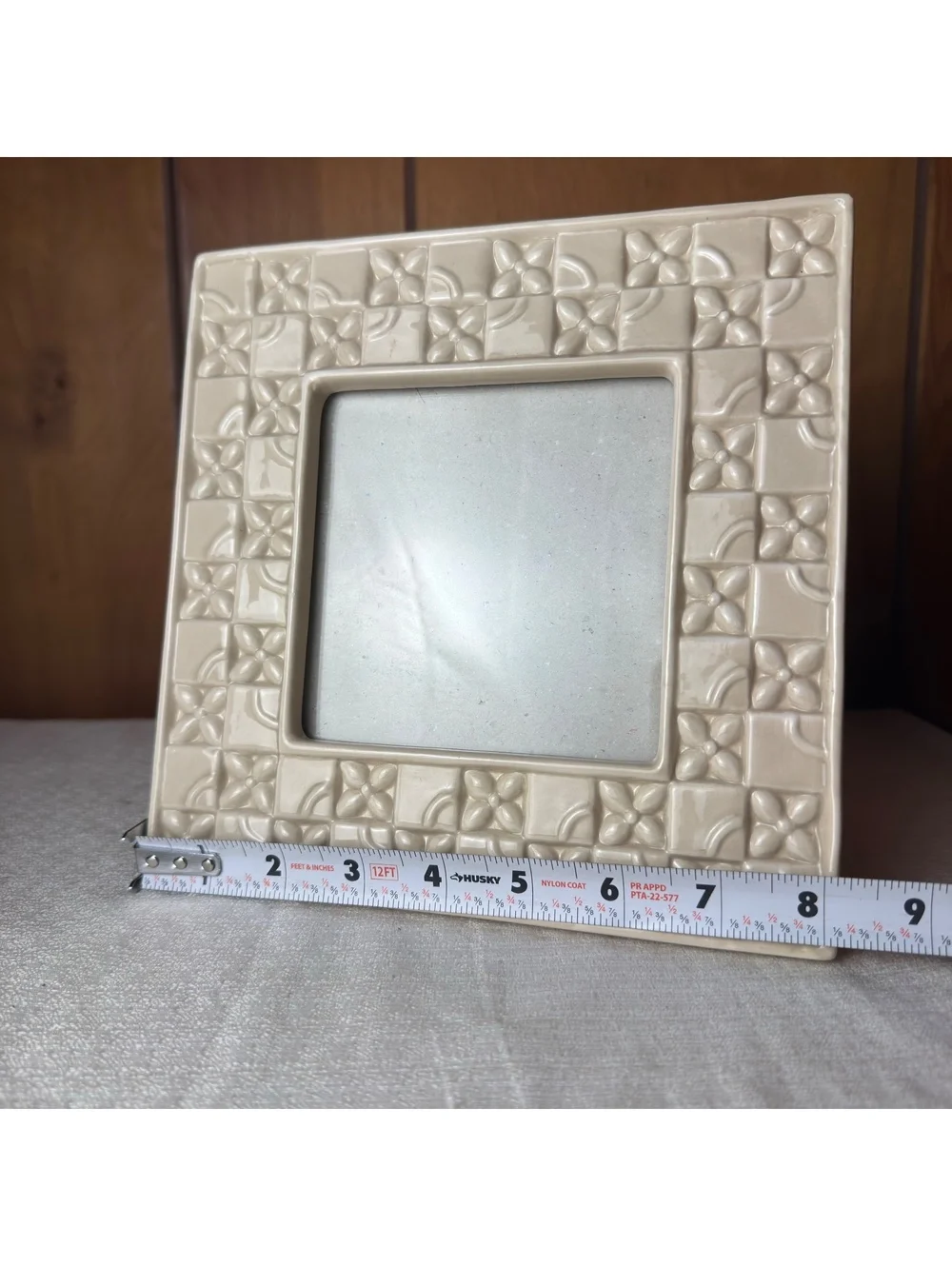 Vintage Cream Ceramic Floral Tile Picture Frame 5.5 x 5.5 Photo